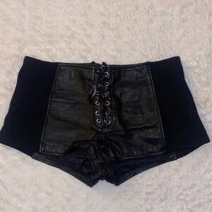 First Genuine Leather Black Lace-Up Women's Short Shorts